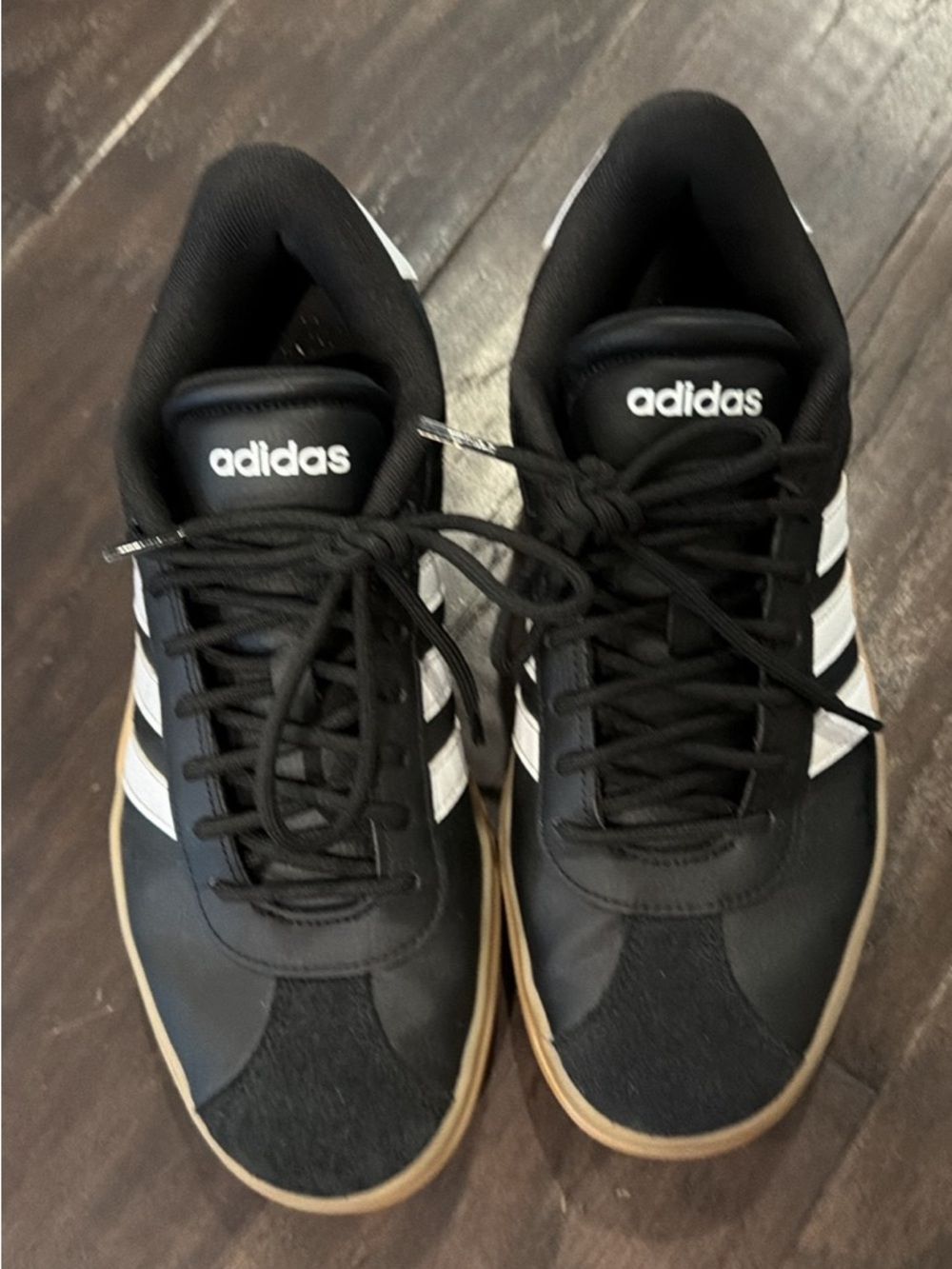 adidas VL Court Women’s Black Sneakers with White Stripes and Gum Sole
